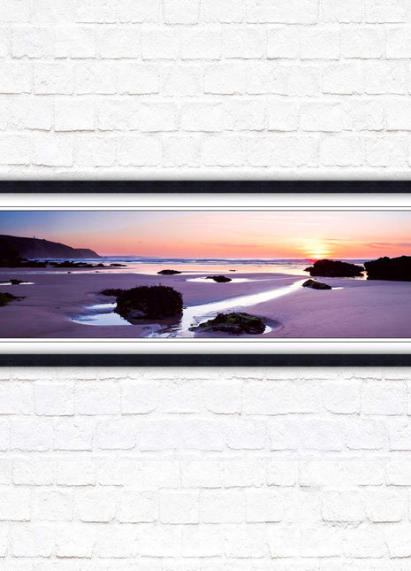 Porthtowan beach at sunset. Panoramic framed picture print, Cornwall beach scene. A choice of picture frames.