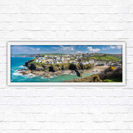 Port Isaac fishing harbour, panoramic framed picture print. A choice of picture frames available.