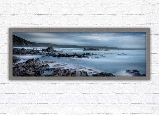 Whitsand bay, South East Cornwall. Panoramic framed picture print. A choice of picture frames available.