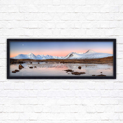 Rannoch Moor, Scotland. Panoramic framed picture print, A choice of picture frames. Sunrise over the lake. Home gift.