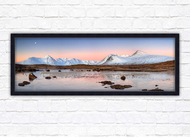 Rannoch Moor, Scotland. Panoramic framed picture print, A choice of picture frames. Sunrise over the lake. Home gift.