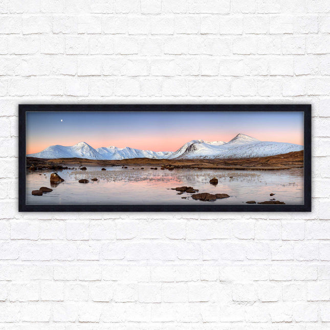 Rannoch Moor, Scotland. Panoramic framed picture print, A choice of picture frames. Sunrise over the lake. Home gift.