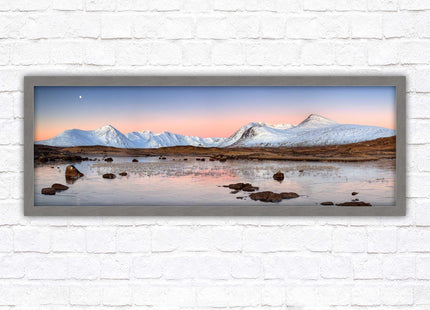 Rannoch Moor, Scotland. Panoramic framed picture print, A choice of picture frames. Sunrise over the lake. Home gift.