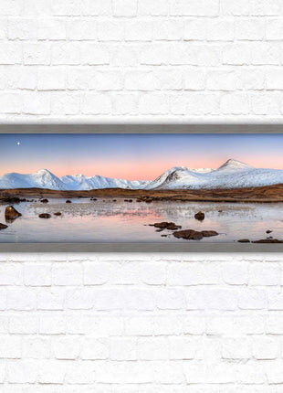 Rannoch Moor, Scotland. Panoramic framed picture print, A choice of picture frames. Sunrise over the lake. Home gift.