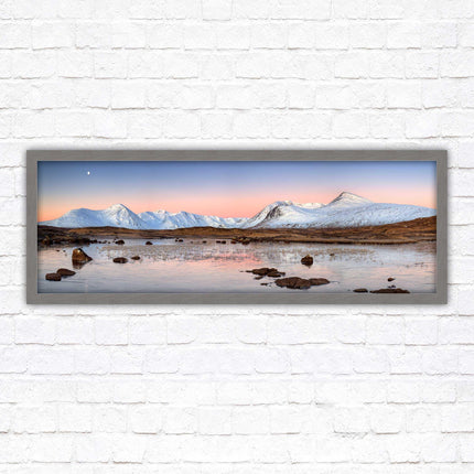 Rannoch Moor, Scotland. Panoramic framed picture print, A choice of picture frames. Sunrise over the lake. Home gift.