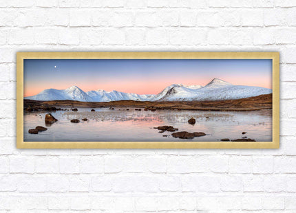Rannoch Moor, Scotland. Panoramic framed picture print, A choice of picture frames. Sunrise over the lake. Home gift.