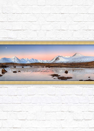 Rannoch Moor, Scotland. Panoramic framed picture print, A choice of picture frames. Sunrise over the lake. Home gift.