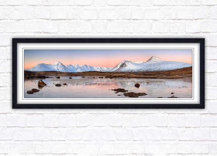 Rannoch Moor, Scotland. Panoramic framed picture print, A choice of picture frames. Sunrise over the lake. Home gift.
