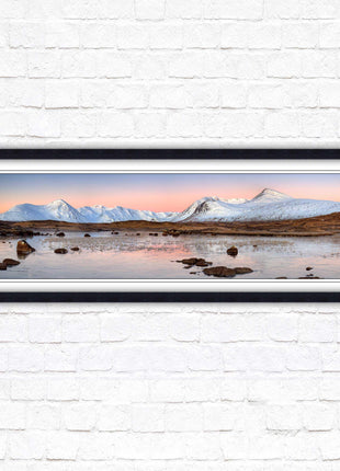 Rannoch Moor, Scotland. Panoramic framed picture print, A choice of picture frames. Sunrise over the lake. Home gift.