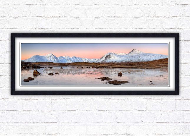 Rannoch Moor, Scotland. Panoramic framed picture print, A choice of picture frames. Sunrise over the lake. Home gift.