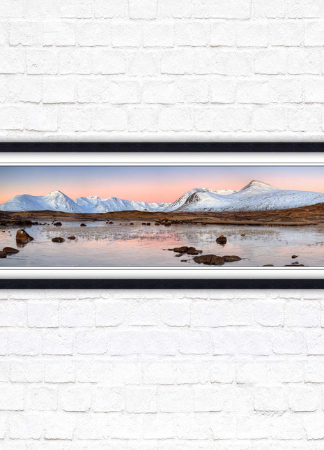 Rannoch Moor, Scotland. Panoramic framed picture print, A choice of picture frames. Sunrise over the lake. Home gift.