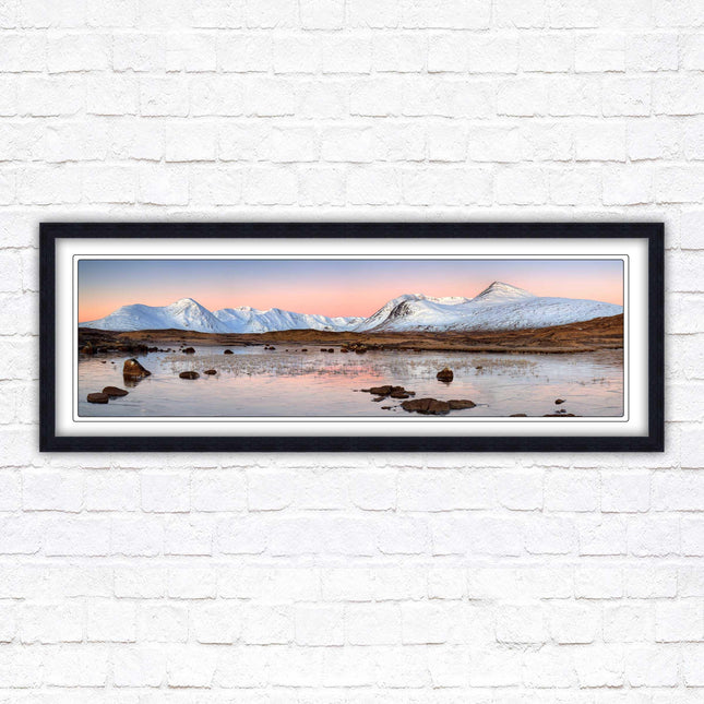 Rannoch Moor, Scotland. Panoramic framed picture print, A choice of picture frames. Sunrise over the lake. Home gift.