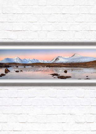 Rannoch Moor, Scotland. Panoramic framed picture print, A choice of picture frames. Sunrise over the lake. Home gift.