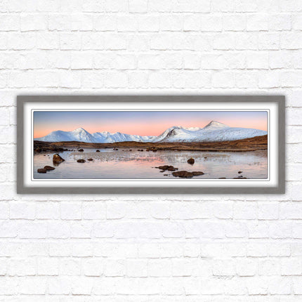 Rannoch Moor, Scotland. Panoramic framed picture print, A choice of picture frames. Sunrise over the lake. Home gift.