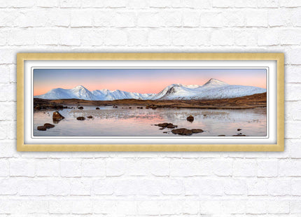 Rannoch Moor, Scotland. Panoramic framed picture print, A choice of picture frames. Sunrise over the lake. Home gift.