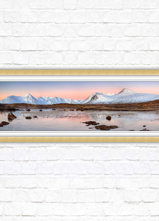 Rannoch Moor, Scotland. Panoramic framed picture print, A choice of picture frames. Sunrise over the lake. Home gift.