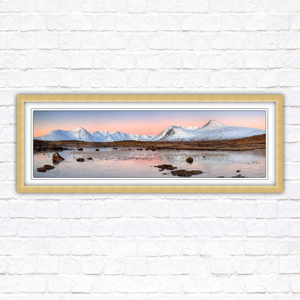 Rannoch Moor, Scotland. Panoramic framed picture print, A choice of picture frames. Sunrise over the lake. Home gift.