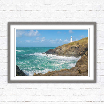 Trevose Head lighthouse on the North Cornwall coast. Framed picture in a choice of styles.