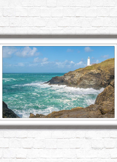 Trevose Head lighthouse on the North Cornwall coast. Framed picture in a choice of styles.