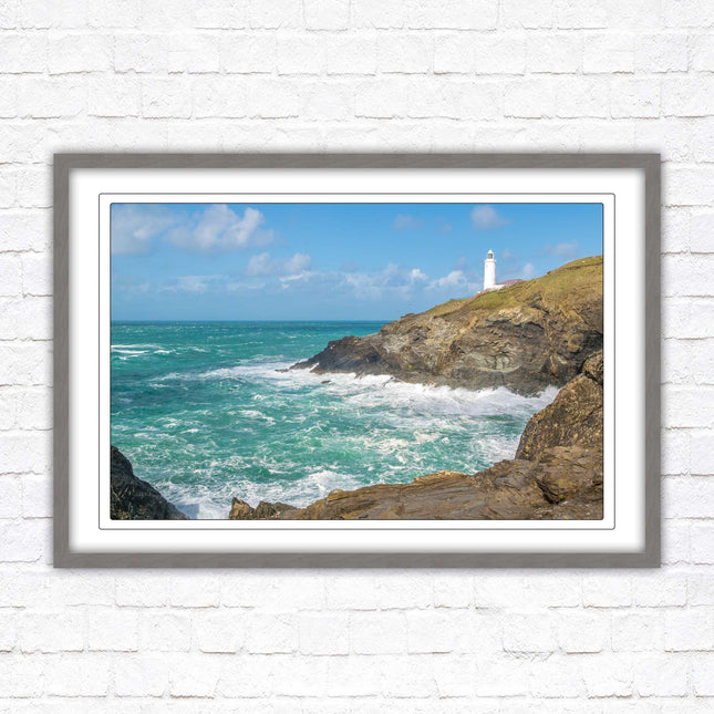 Trevose Head lighthouse on the North Cornwall coast. Framed picture in a choice of styles.