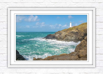 Trevose Head lighthouse on the North Cornwall coast. Framed picture in a choice of styles.