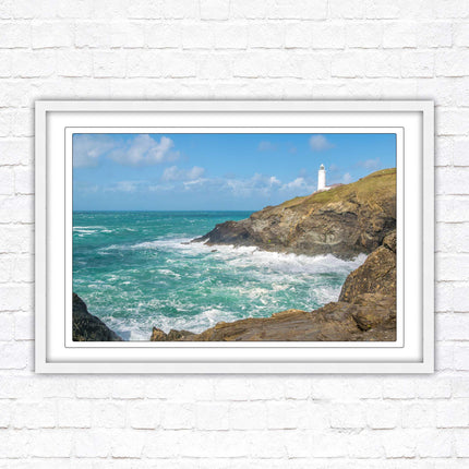 Trevose Head lighthouse on the North Cornwall coast. Framed picture in a choice of styles.