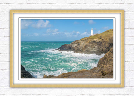 Trevose Head lighthouse on the North Cornwall coast. Framed picture in a choice of styles.