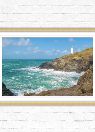Trevose Head lighthouse on the North Cornwall coast. Framed picture in a choice of styles.