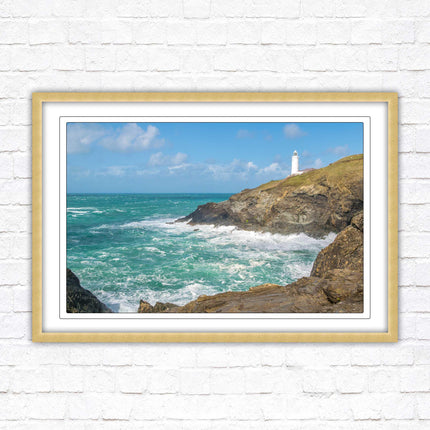 Trevose Head lighthouse on the North Cornwall coast. Framed picture in a choice of styles.