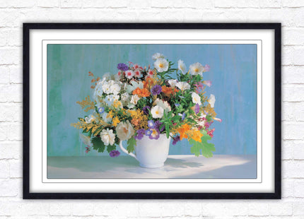 Vase of flowers. Floral bouquet Framed floral picture with choice of frame colours