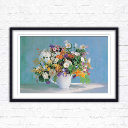 Vase of flowers. Floral bouquet Framed floral picture with choice of frame colours