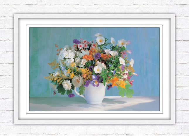 Vase of flowers. Floral bouquet Framed floral picture with choice of frame colours