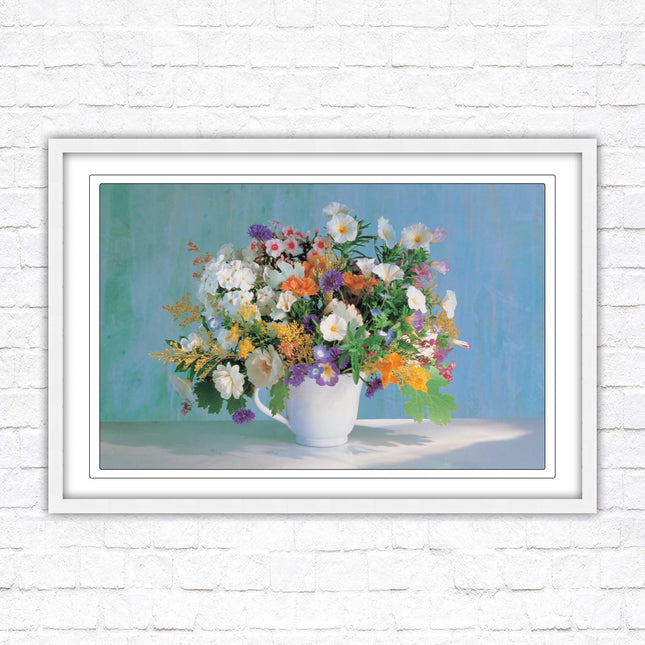 Vase of flowers. Floral bouquet Framed floral picture with choice of frame colours