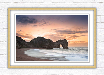 Durdle Door at sunset. Jurassic coast, Dorset. Framed picture print with choice of frame colours