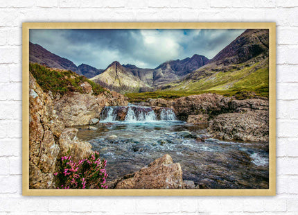 Fairy Pools on Isle of Skye, Scotland. Framed picture with choice of frame colours and options.