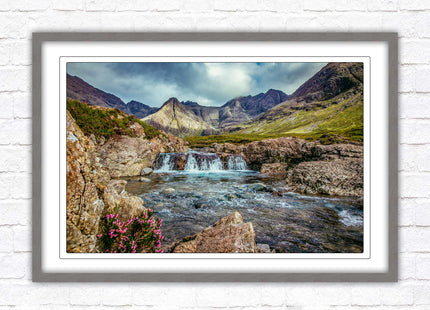Fairy Pools on Isle of Skye, Scotland. Framed picture with choice of frame colours and options.