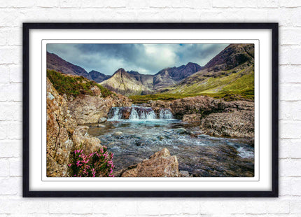 Fairy Pools on Isle of Skye, Scotland. Framed picture with choice of frame colours and options.