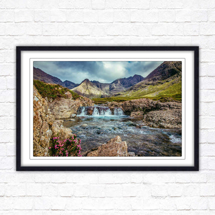 Fairy Pools on Isle of Skye, Scotland. Framed picture with choice of frame colours and options.