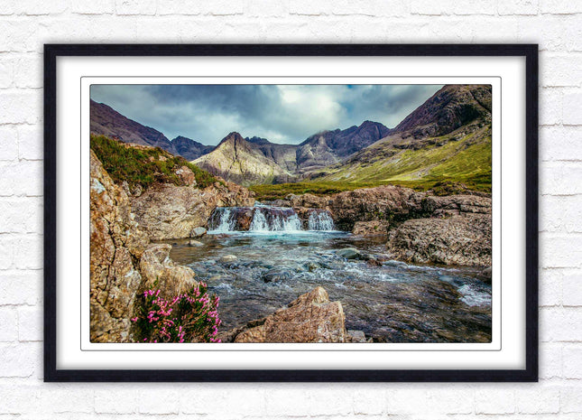 Fairy Pools on Isle of Skye, Scotland. Framed picture with choice of frame colours and options.