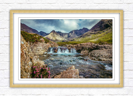 Fairy Pools on Isle of Skye, Scotland. Framed picture with choice of frame colours and options.