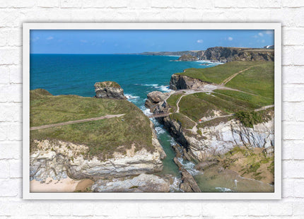 Porth Island, aerial view with Cornish coastline Framed picture print with choice of frame colours