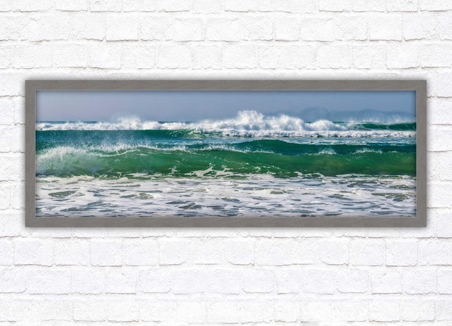 Waves framed picture. Coastal wall art. Panoramic picture frame.