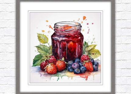 Fresh fruit jam pot. Framed picture print. A choice of frames and sizes, square.