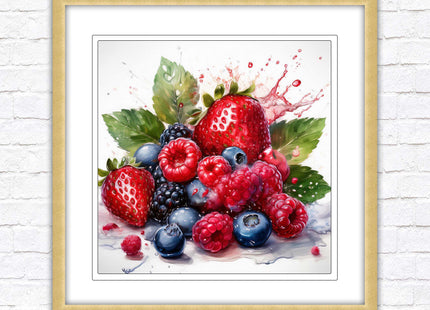Mixed Berries Fresh fruit. Framed picture print. A choice of frames and sizes, square.