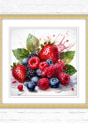 Mixed Berries Fresh fruit. Framed picture print. A choice of frames and sizes, square.