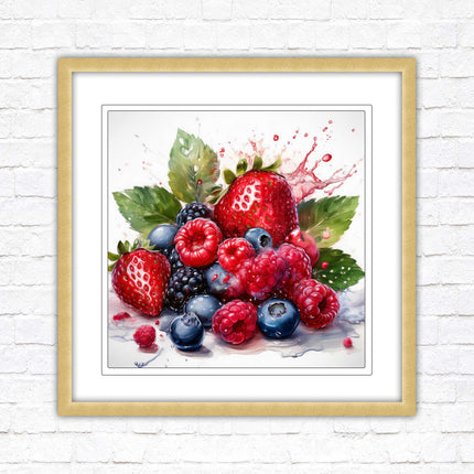 Mixed Berries Fresh fruit. Framed picture print. A choice of frames and sizes, square.