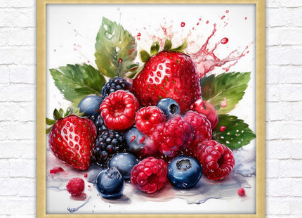 Mixed Berries Fresh fruit. Framed picture print. A choice of frames and sizes, square.