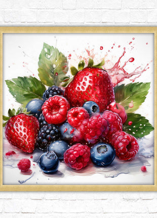 Mixed Berries Fresh fruit. Framed picture print. A choice of frames and sizes, square.
