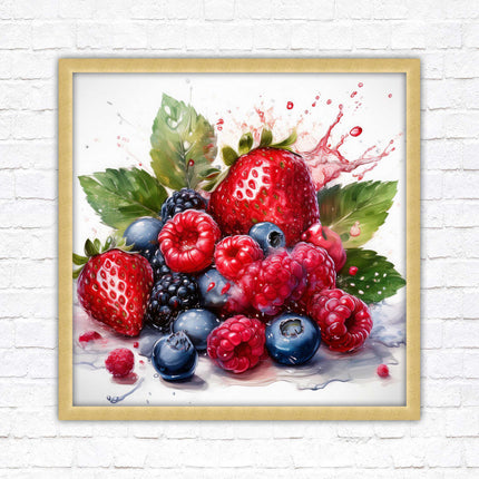 Mixed Berries Fresh fruit. Framed picture print. A choice of frames and sizes, square.