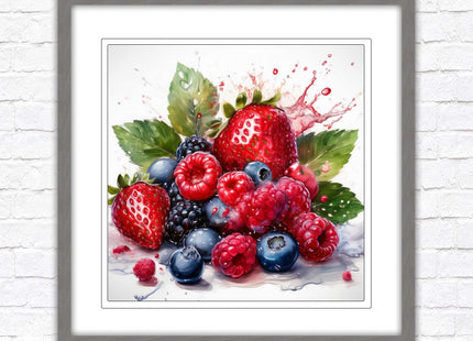 Mixed Berries Fresh fruit. Framed picture print. A choice of frames and sizes, square.